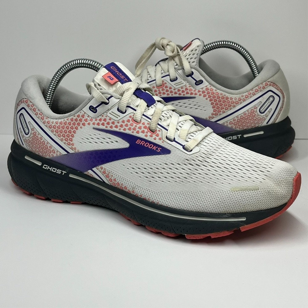 Brooks Ghost 14 Athletic Running Shoes Women's 10 White Purple Coral Athleisure‎